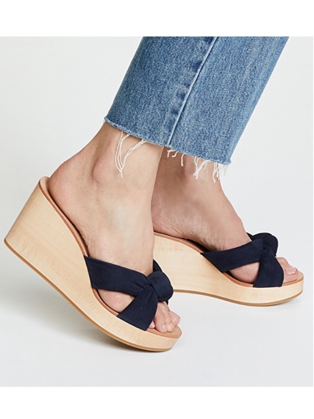 Loeffler Randall Taylor Platform Wedge Heel Sandals Suede Wood